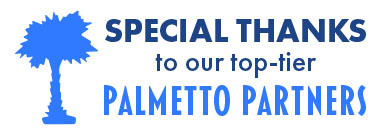 Blue palmetto tree with words "Special thanks to our top-tier Palmetto Partners."