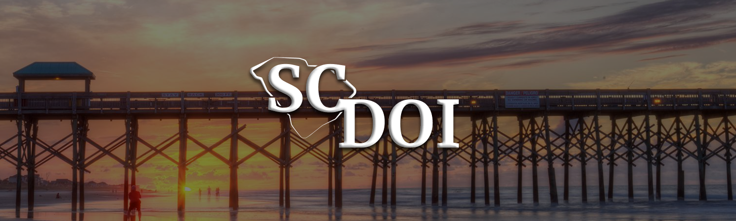 SCDOI summer image on their website features a sunrise behind a coastal pier and boardwalk.