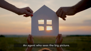 family holding paper house with subtitles