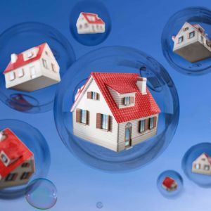 Image of houses floating in space.